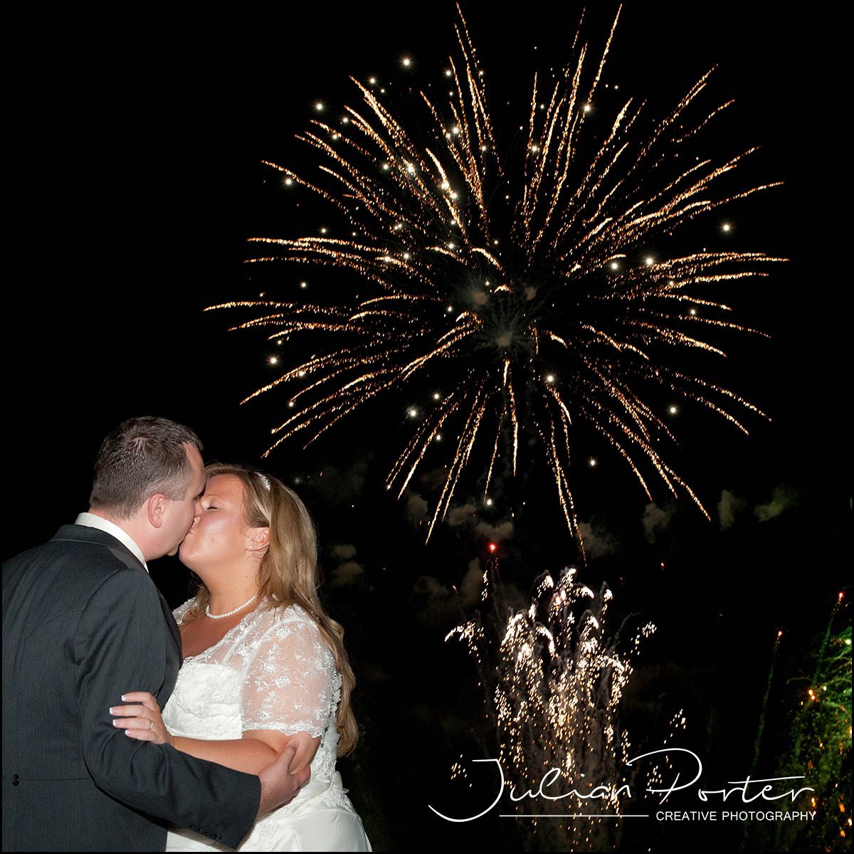 wedding couple with fireworks